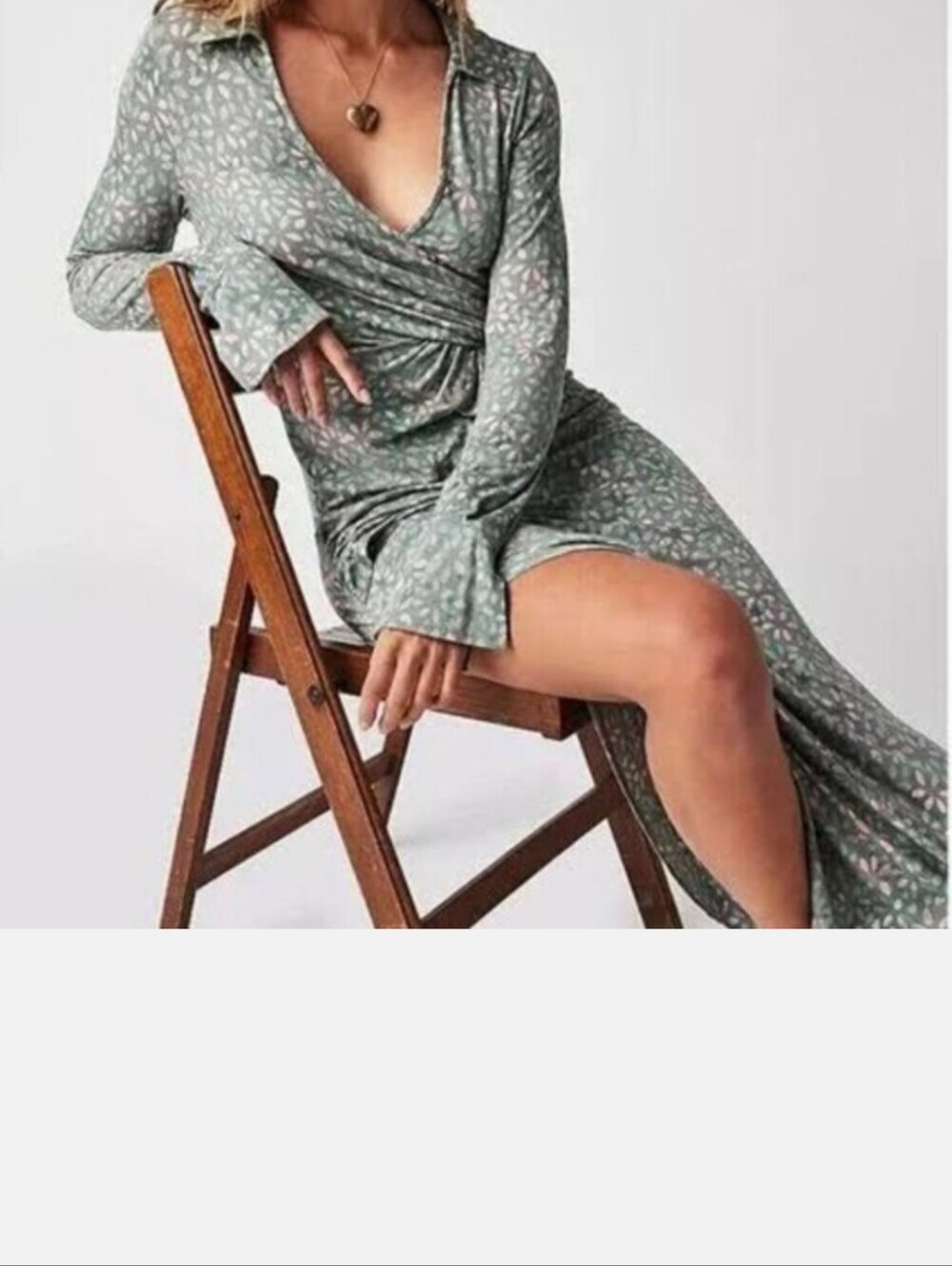 Free People dress Shayla floral long sleeve wrap size Large L - Picture 7 of 11